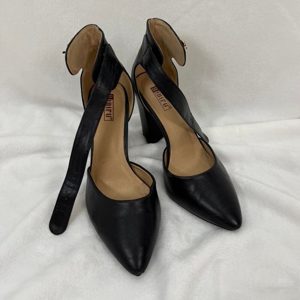 Black ankle strap block heels